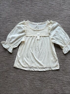 Anthropologie Cream Smocked Ruffle Yoke Blouse